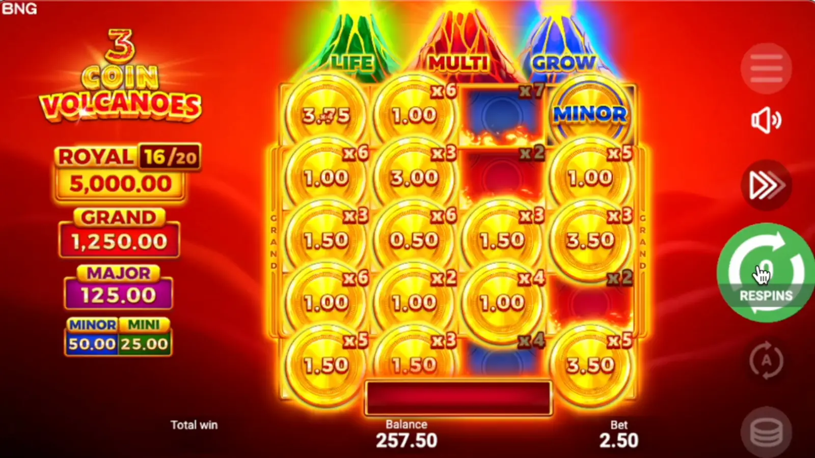 3 Coin Volcanoes Slot Hold & Win Bonus