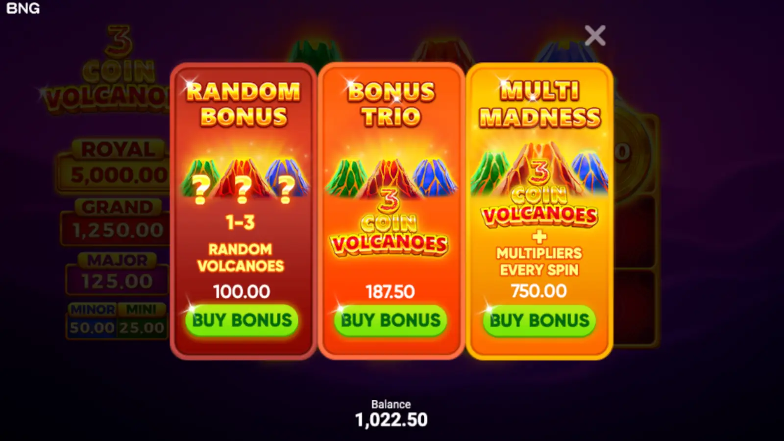 3 Coin Volcanoes Slot Bonus Buy Feature