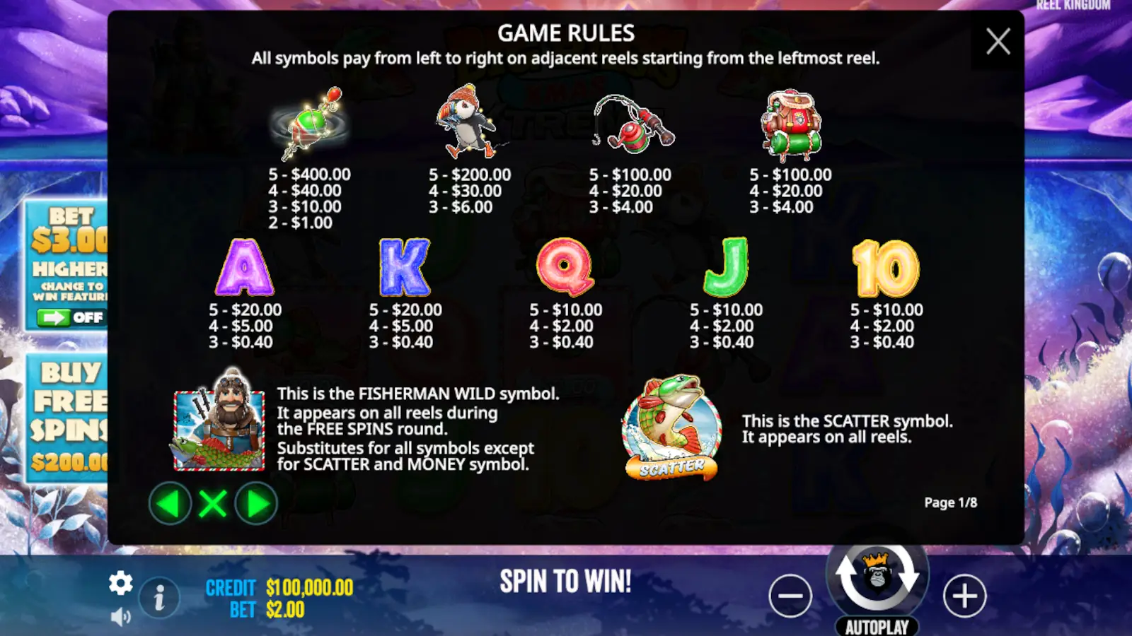 Big Bass Xmas Extreme Slot Symbols and Paytable