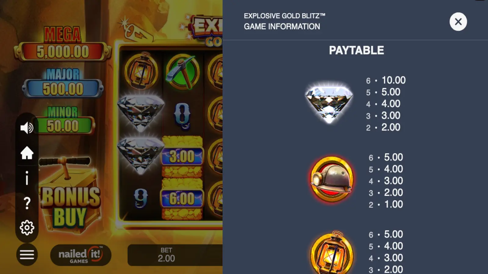 Explosive Gold Blitz Slot Symbols and Paytable