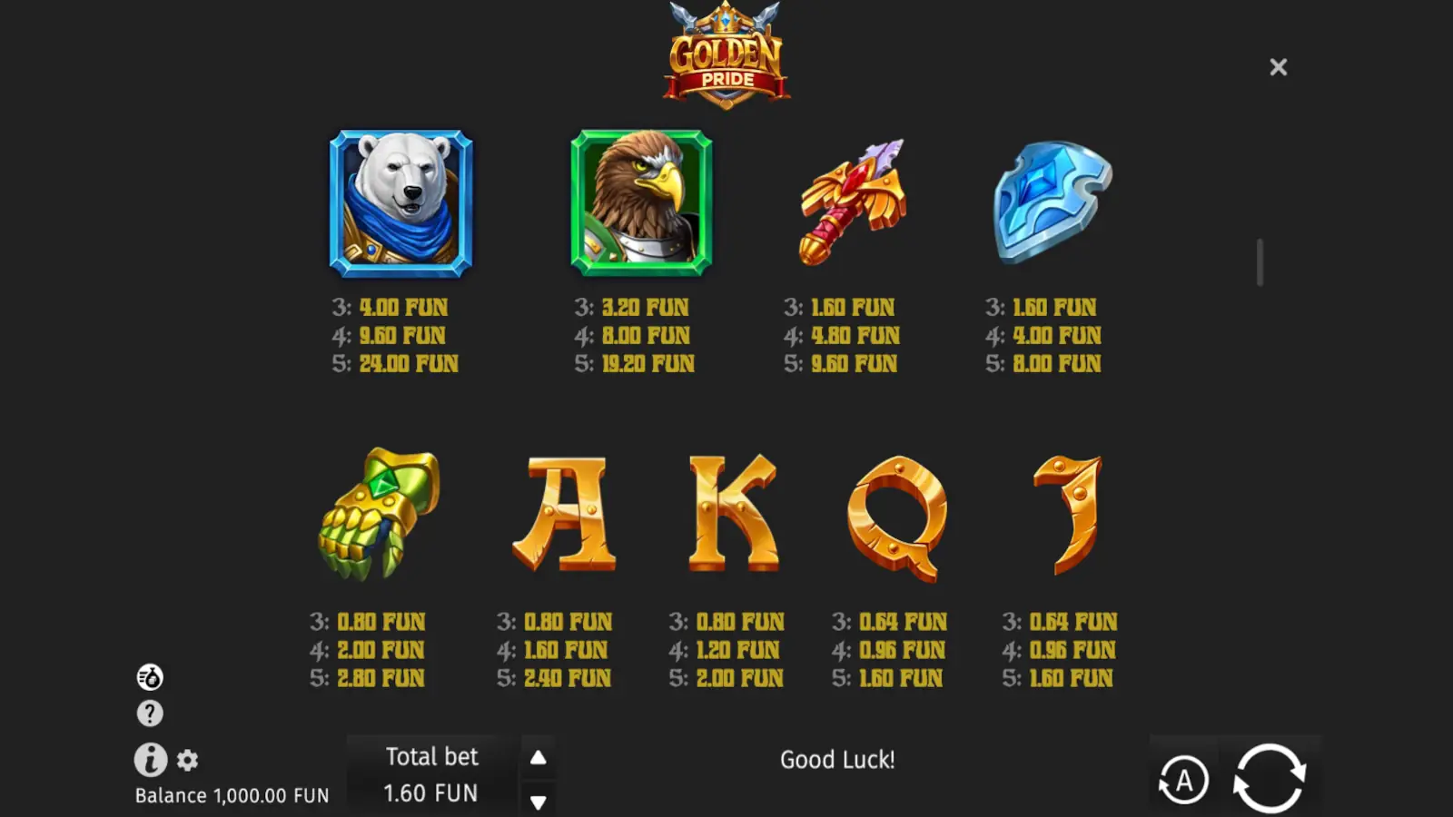 Golden Pride Slot Symbols and Paytable