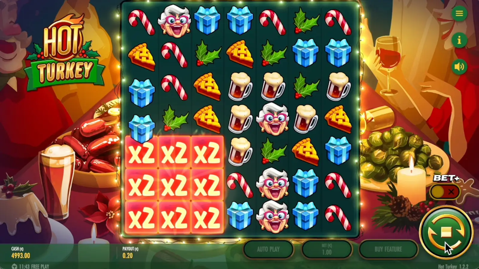 Hot Turkey Slot Exploding Wild Symbol & Multiplier Grid