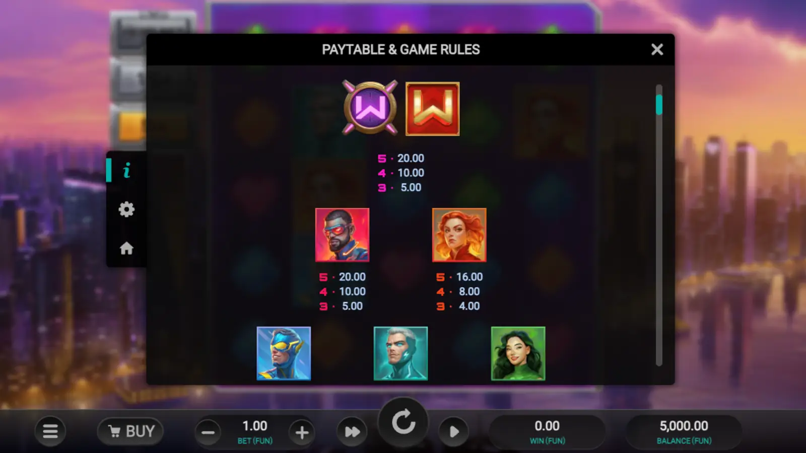 Immortal 5 Slot Symbols and Paytable