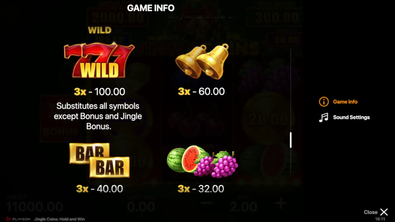 Jingle Coins Slot Symbols and Paytable