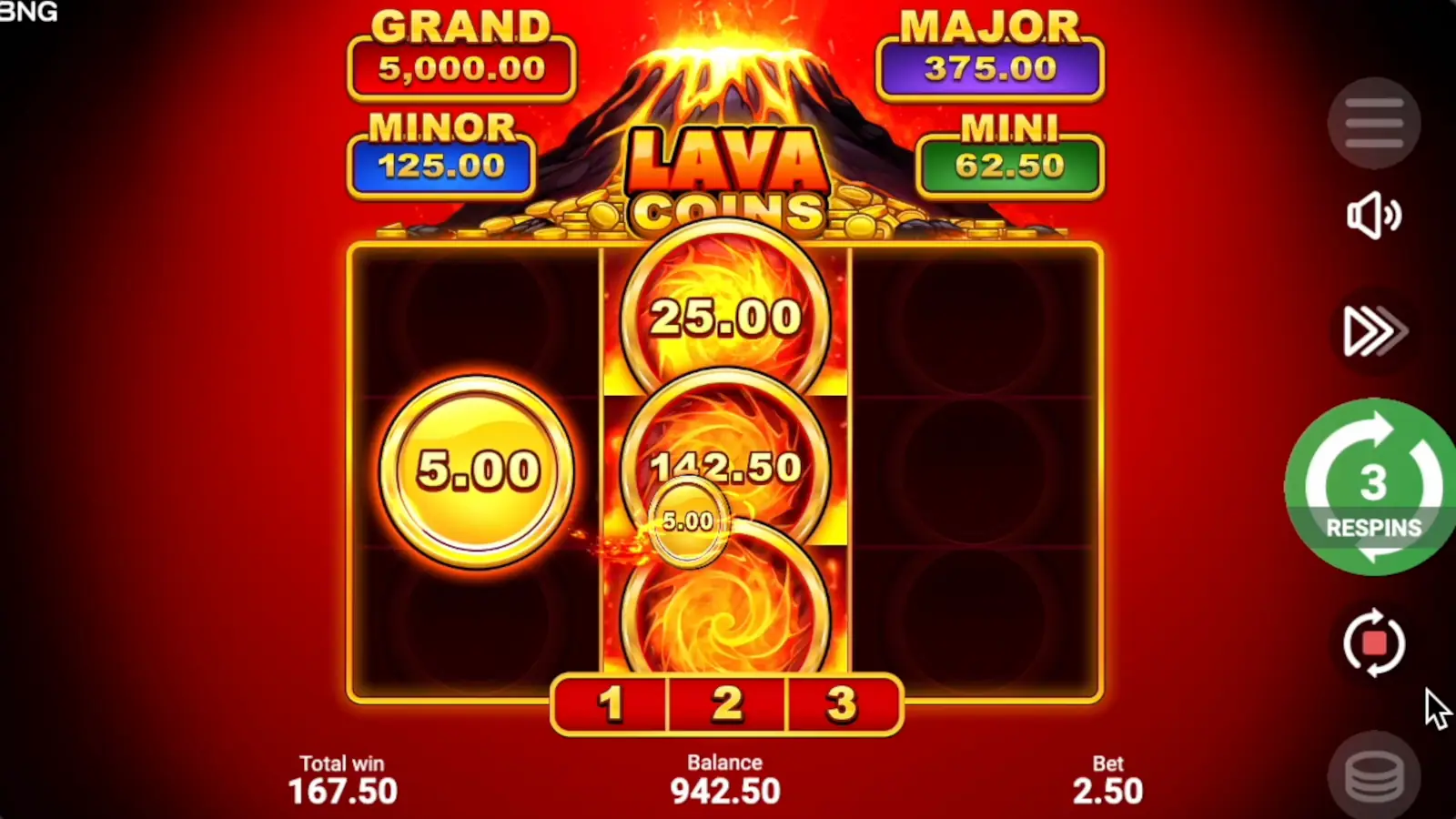 Lava Coins Slot Hold & Win Feature