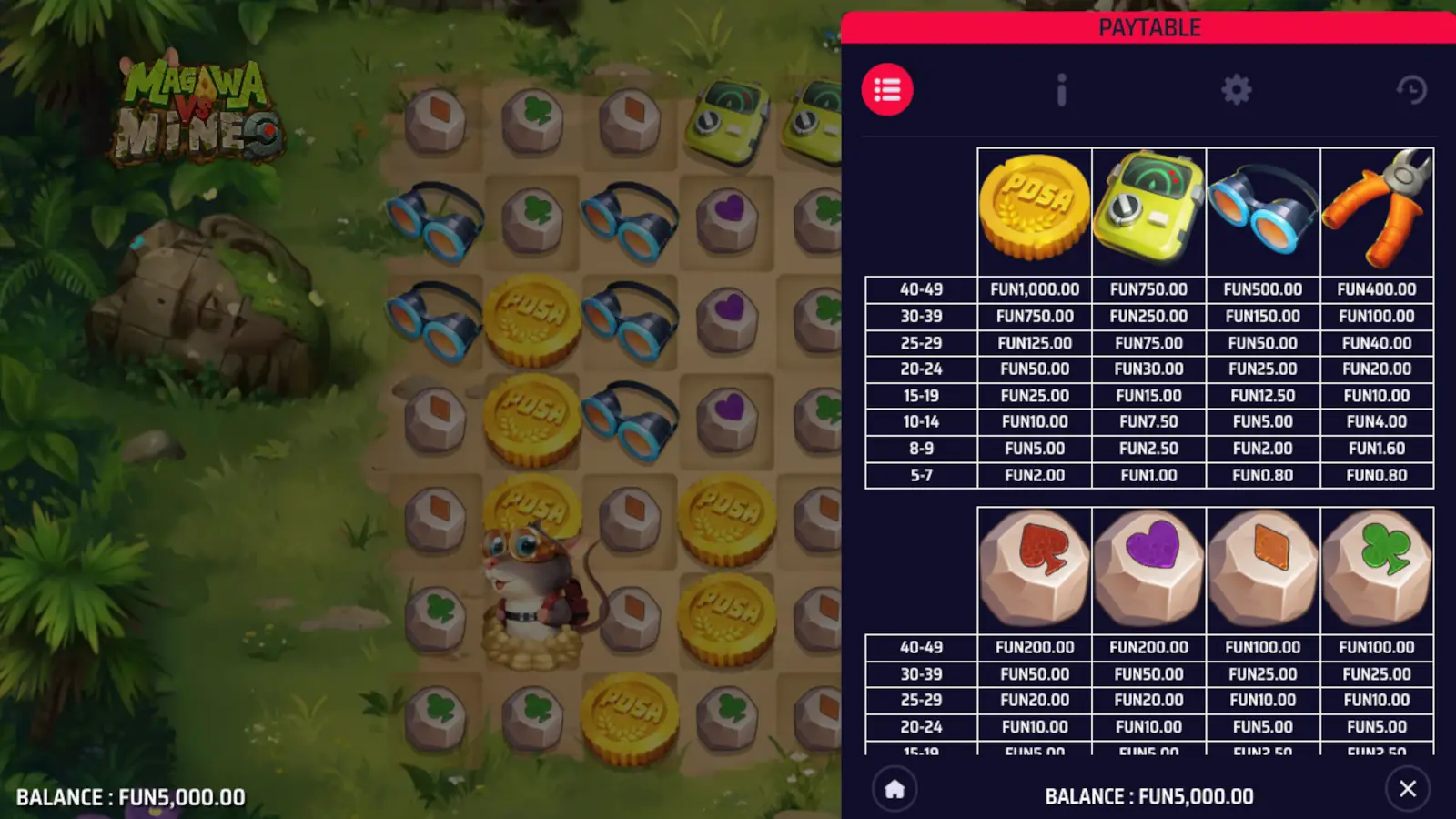 Magawa VS Mines Slot Symbols and Paytable