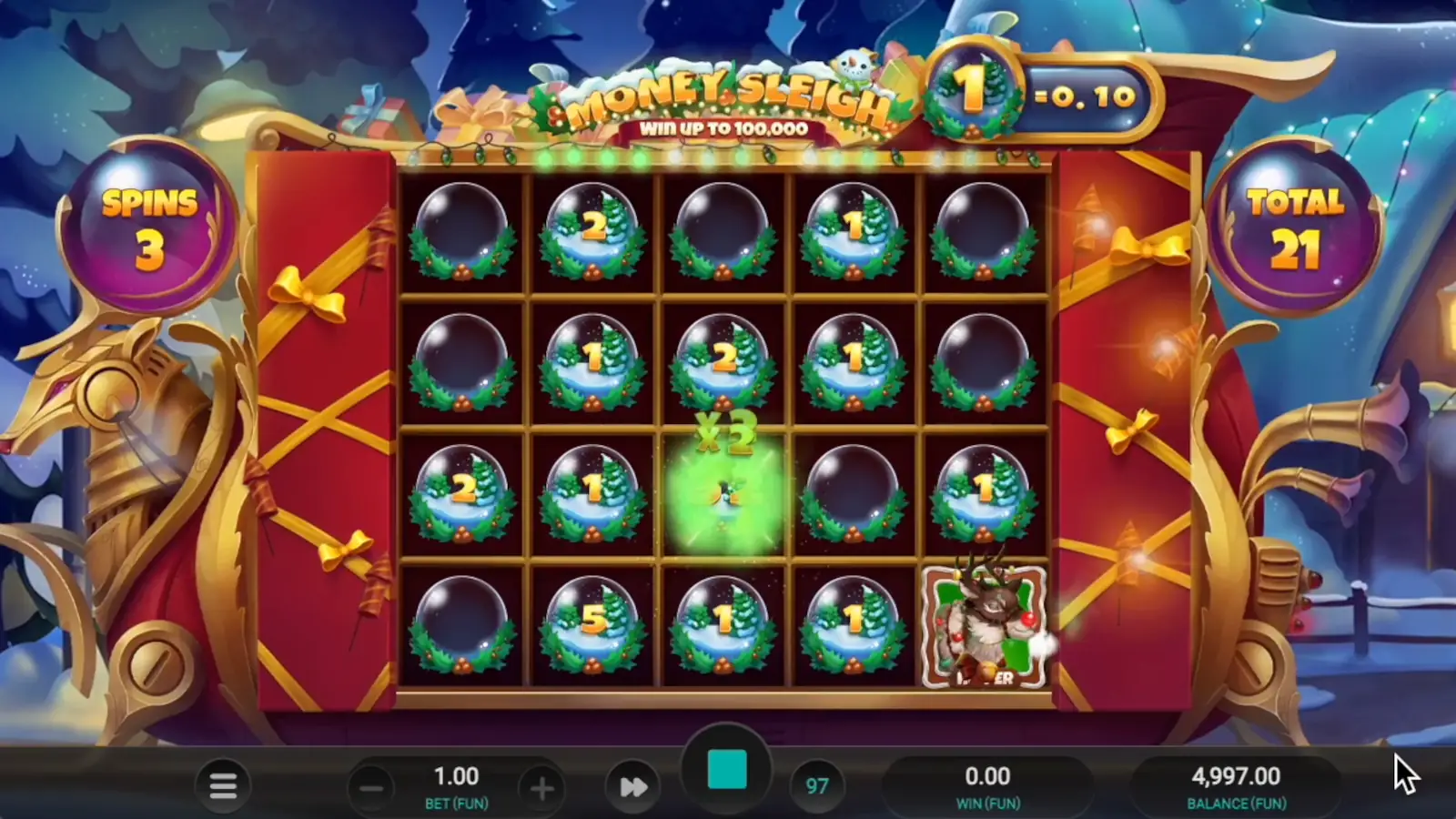 Money Sleigh Slot Hold-and-Win Respins Feature