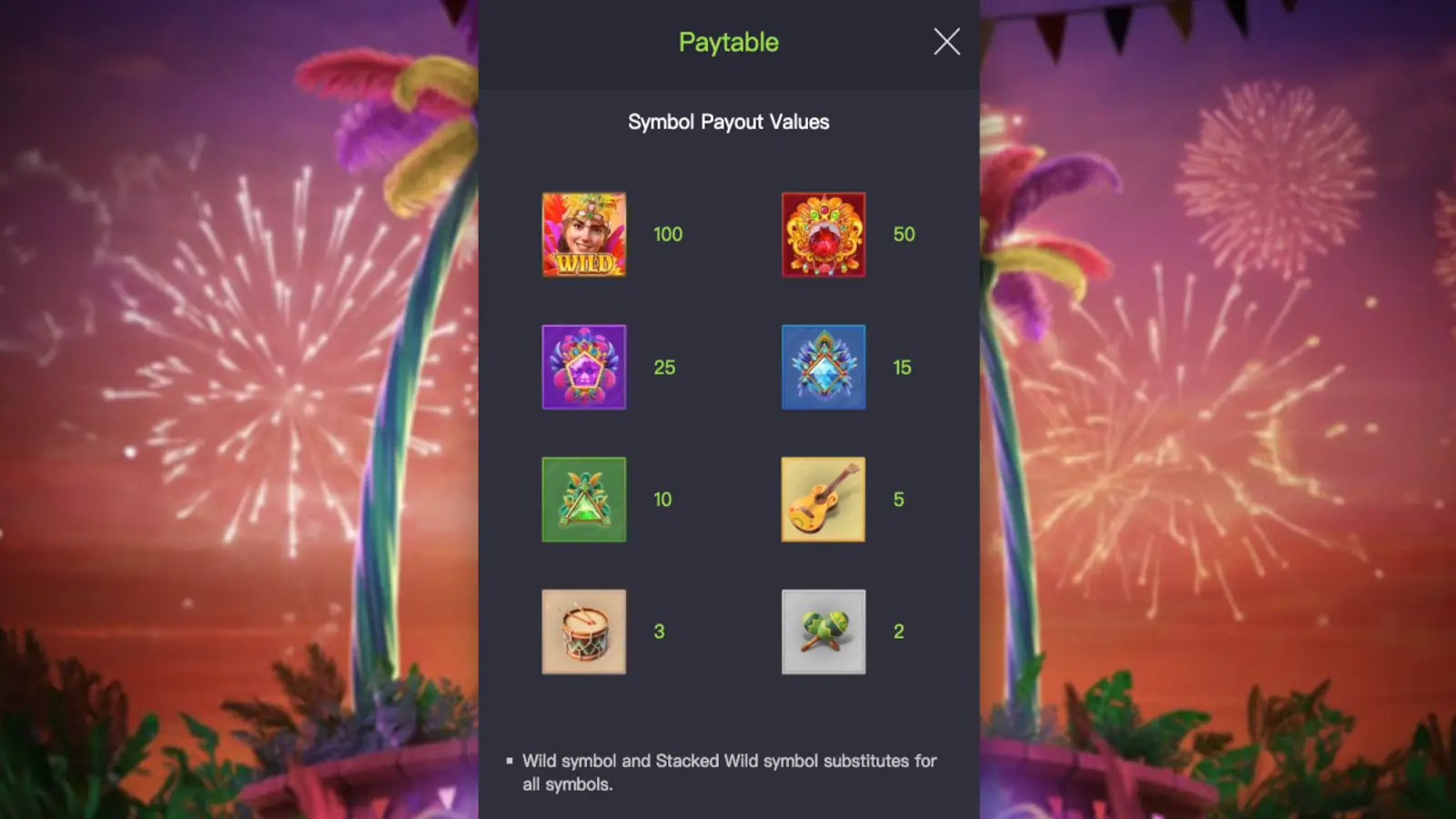 Rio Fantasia Slot Symbols and Paytable