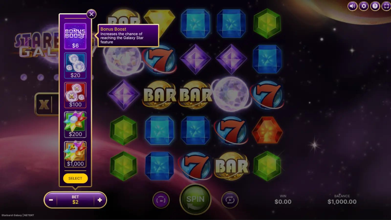 Starburst Galaxy Slot Elevate Feature