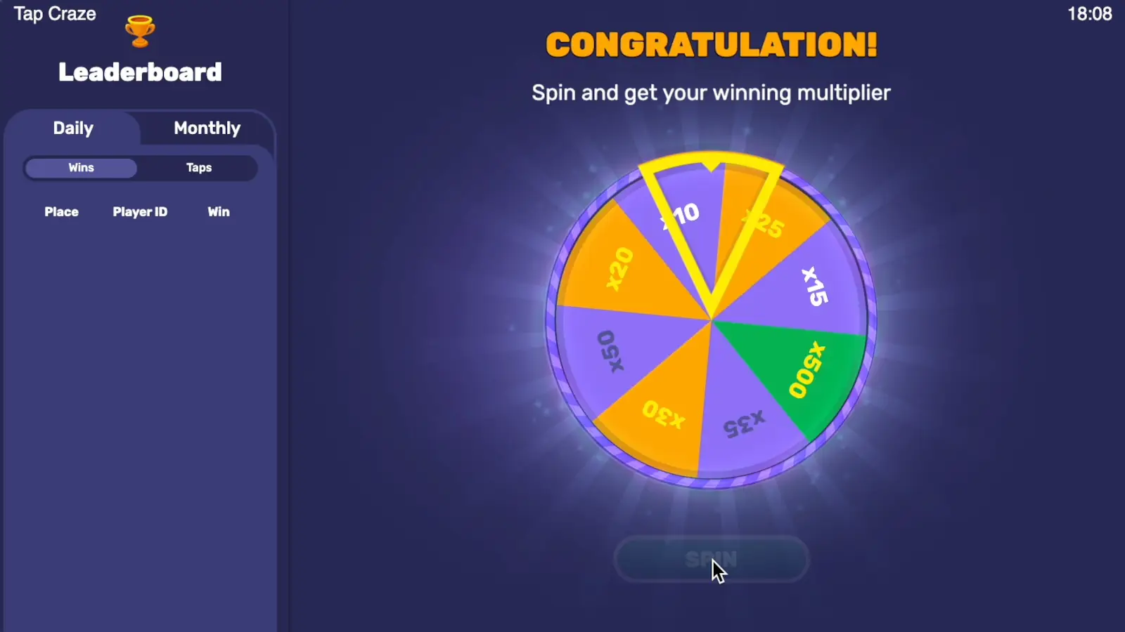 Tap Craze Game Wheel of Fortune